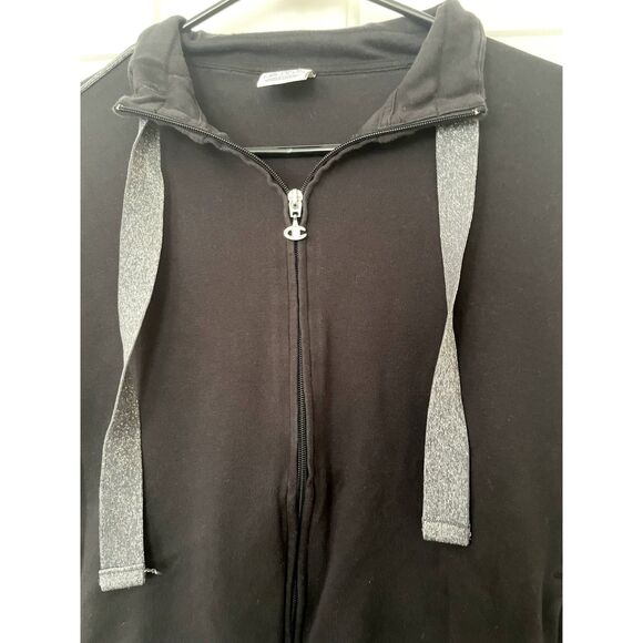 Champion Hooded Zip Up Jacket Black Silver Metallic Pipeline Detail Size Medium - Picture 2 of 8